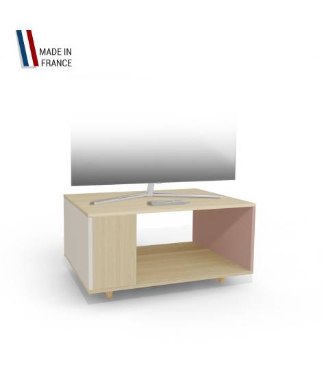 Meuble TV NEXIUM Chêne Clair - Porcelaine - Abricot