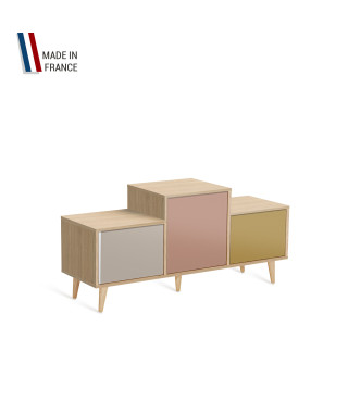 Meuble de rangement EX AEQUO - Chêne Clair - Cachemire - Abricot - Curry - 127,5x60,5cm