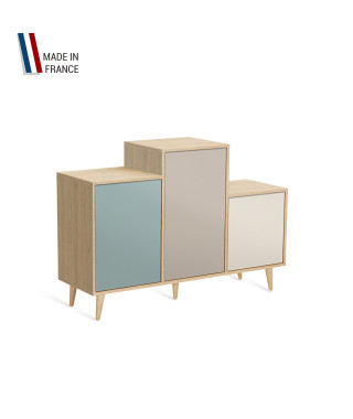 Meuble de rangement GRAND PODIUM - Chêne Clair - Curaçao - Cachemire - Porcelaine - 127,4x88,5cm
