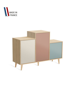 Meuble de rangement GRAND PODIUM - Chêne Clair - Porcelaine - Abricot - Curacao - 127,4x88,5cm