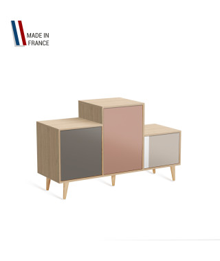 Meuble de rangement PODIUM - Chêne Clair -  Cubanite - Abricot - Cachemire - 127,5x74,5cm