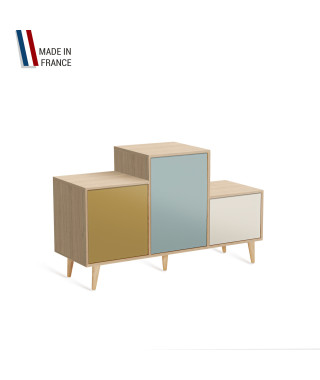 Meuble de rangement PODIUM - Chêne Clair -  Curry - Curacao - Porcelaine - 127,5x74,5cm