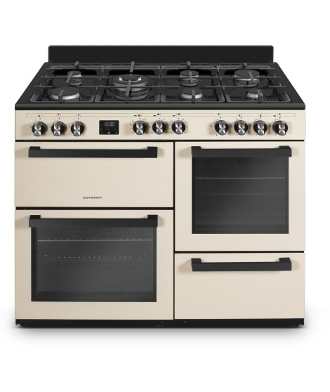 SCHNEIDER - SCG71MFRC - Piano de cuisson - 7 feux Gaz - Wok - Largeur 100cm - 3 Fours électrique - Crème