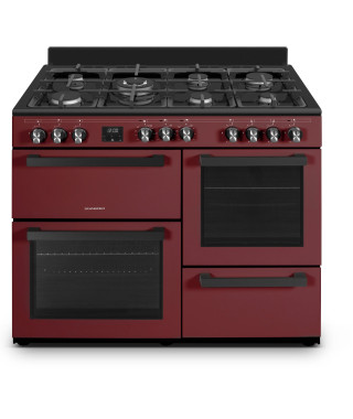 SCHNEIDER - SCG71MFWR - Piano de cuisson - 7 feux Gaz - Wok - Largeur 100cm - 3 Fours électrique - Rouge bordeaux