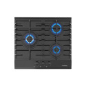 SCHNEIDER - SCTG6031N3 - Plaque de cuisson gaz 60cm - Support fonte - 3 brûleurs dont 1 wok - Surface verre - Noir