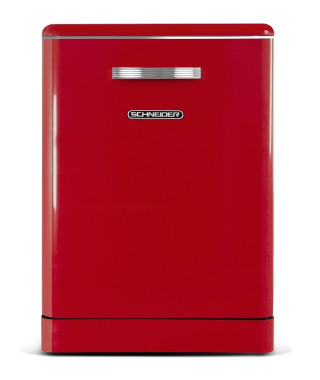 SCHNEIDER - SDW1444VR - Lave-vaisselle Vintage - 14 couverts - Tiroir à couverts - Départ différé - Rouge