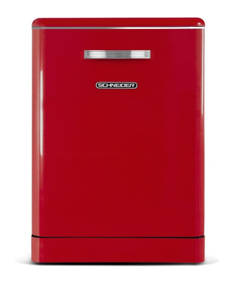 SCHNEIDER - SDW1444VR - Lave-vaisselle Vintage - 14 couverts - Tiroir à couverts - Départ différé - Rouge
