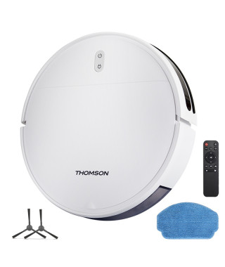 THOMSON - THVC204RW - Aspirateur Robot Laveur - 90 min - Navigation aléatoire - 4 modes nettoyage - 0,2 L poussière - 0,2 L eau