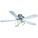 Occasion -FARELEK - BALEARES Ø 132 cm - Ventilateur de plafond réversible, 5 pales blanches / cannées blanches + éclairage