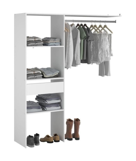 Occasion - Kit dressing ARTIC EKIPA - Décor mélaminé blanc - 1 penderie + 1 tiroir - L138 x P40 x H180 cm -Fabriqué en France