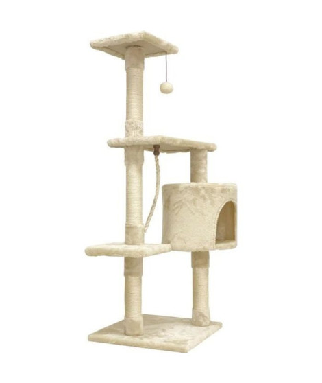 Occasion - PALOMA Arbre a chat beige 40 x 40 x 114cm -  3 plateformes, 1 corde, 1 niche , poteaux a griffer