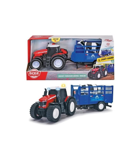 Occasion - Tracteur Massey Ferguson - Dickie - 26cm - Roues libres, remorque, son et lumière
