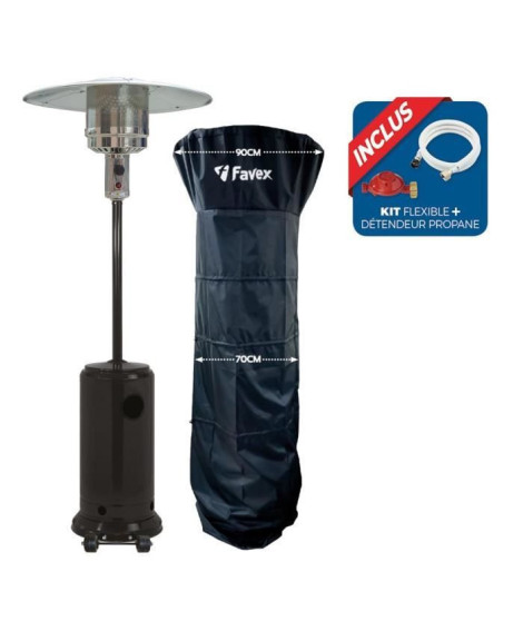 Occasion -Parasol chauffant FAVEX - Chauffage extérieur - Gaz Propane - Housse de protection -  L 81 x P 81 x H 221 cm - Noir