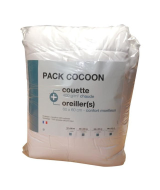 Occasion - Pack linge de lit Microfibre - 1 Couette chaude 140x200 cm + 1 Oreiller 60x60 cm blanc