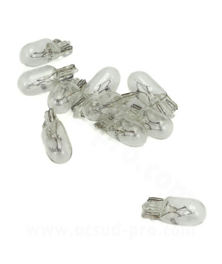 AMPOULE / LAMPE STANDARD 12V 5W CULOT W2.1 x 9.5D NORME W5W T10 WEDGE BLANC (CLIGNOTANT) ( VENDU BOITE DE 10PCS )