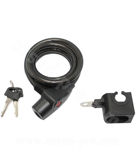 ANTIVOL VELO SPIRAL A CLE PERF Ø10mm L 1.50m  (LIVRE AVEC SUPPORT)