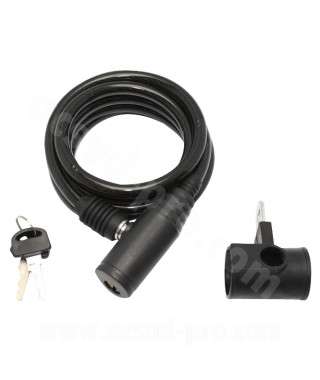ANTIVOL VELO SPIRAL A CLE PERF Ø8mm L 1.50m  (LIVRE AVEC SUPPORT)