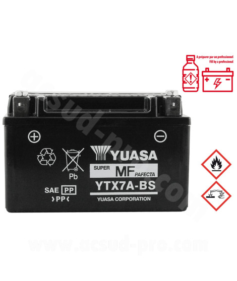 BATTERIE YUASA YTX7A-BS 12V-6A MF SANS ENTRETIEN LIVREE AVEC PACK ACIDE