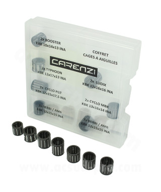 CAGE A AIGUILLES PISTON INA CARENZI ADAPT. CYCLO / SCOOTER / MOTO - COFFRET ASSORTIMENT 2 PAR MODELES - (14 PIECES)