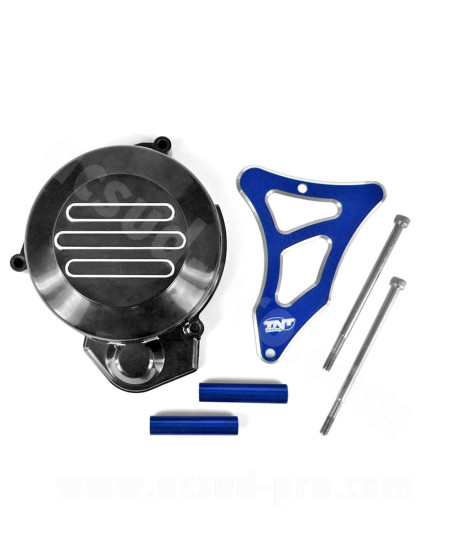 CARTER ALLUMAGE + CACHE PIGNON MOTO ADAPT. SENDA NOIR/BLEU ANODISE