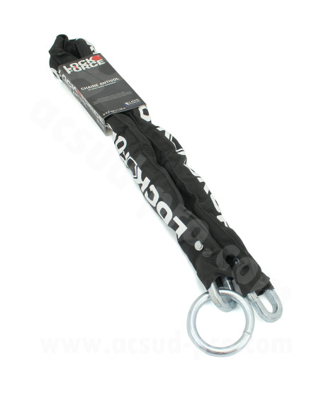 CHAINE ANTIVOL LOCKFORCE LASSO CHAINE Ø9.5mm ANNEAU Ø10mm AVEC FOURREAU TISSU NOIR 1.20m NON SRA