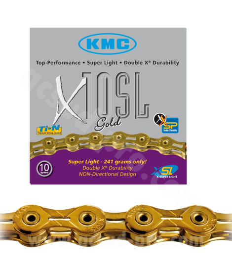 CHAINE VELO 10V. KMC X10SL 112 MAILLONS OR 241g 2.38