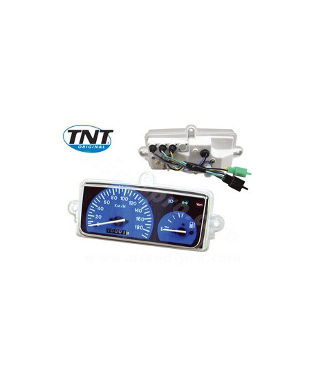 COMPTEUR ADAPT. MBK 50 BOOSTER 1999-2003 / YAMAHA 50 BWS 1999-2003 (180 KM /H  - FOND BLEU  - 3 CONNECTIONS)