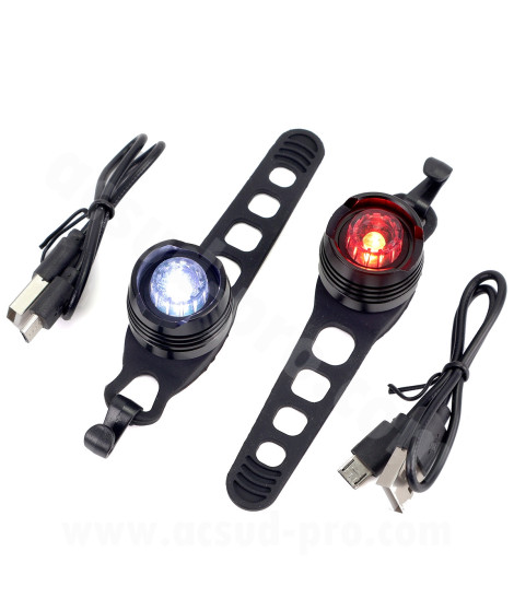 ECLAIRAGE VELO AVANT ET ARRIERE USB LED POUR CINTRE ET TIGE DE SELLE