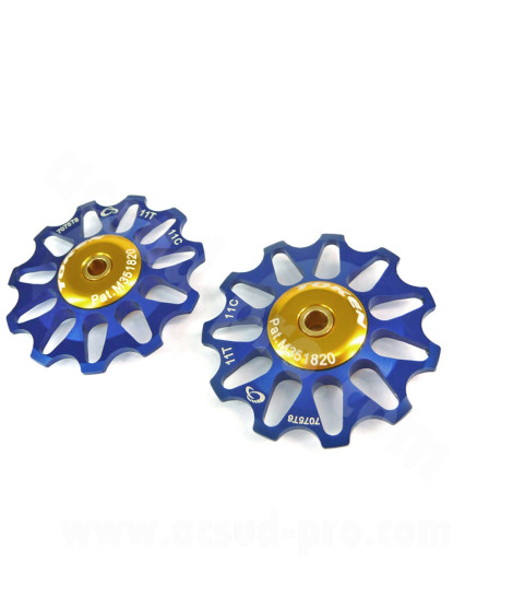 GALETS DE DERAILLEUR TOKEN 11 DENTS COMPATIBLE SHIMANO ROULEMENTS CERAMIQUE BLEU (JEU DE 2)