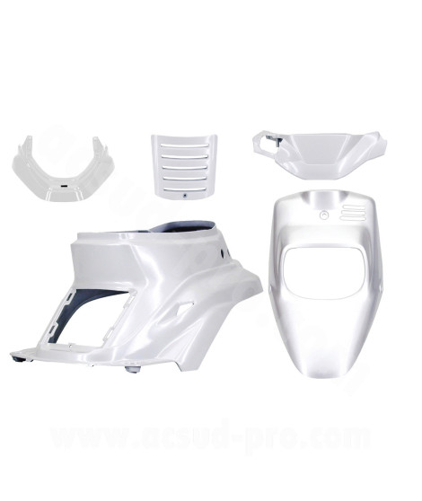 KIT CARROSSERIE ADAPT. MBK 50 BOOSTER 1999-2003 / YAMAHA 50 BWS 1999-2003  BLANC METAL (5 PIECES)