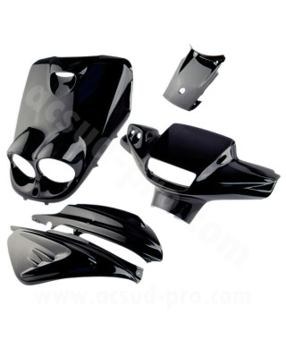 KIT CARROSSERIE ADAPT. MBK 50 BOOSTER NG. ROCKET ANCIEN MODELE / YAMAHA 50 BWS BUMP. SPY ANCIEN MODELE NOIR BRILLANT (5 PCS)