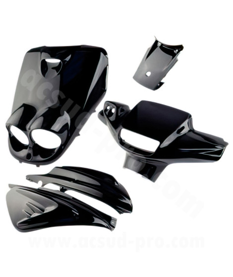 KIT CARROSSERIE ADAPT. MBK 50 BOOSTER NG. ROCKET ANCIEN MODELE / YAMAHA 50 BWS BUMP. SPY ANCIEN MODELE NOIR BRILLANT (5 PCS)