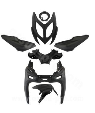 KIT CARROSSERIE ADAPT. MBK 50 NITRO 2013 / YAMAHA 50 AEROX 2013 NOIR MAT  (7 PIECES)
