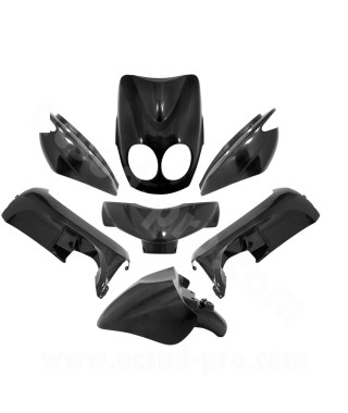 KIT CARROSSERIE ADAPT. MBK 50 OVETTO 2008-2010 /  YAMAHA 50 NEOS 2008-2010 NOIR BRILLANT  (7 PIECES)