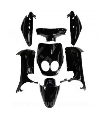 KIT CARROSSERIE ADAPT. MBK 50 OVETTO 2008-2010 /  YAMAHA 50 NEOS 2008-2010  NOIR BRILLANT (7 PIECES)