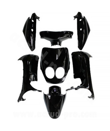KIT CARROSSERIE ADAPT. MBK 50 OVETTO 2008-2010 /  YAMAHA 50 NEOS 2008-2010  NOIR BRILLANT (7 PIECES)