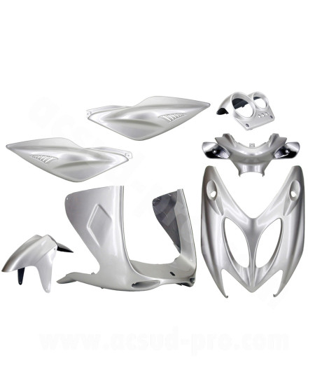 KIT CARROSSERIE ADAPT. MBK NITRO / YAMAHA AEROX GRIS METAL 1997-2012 (7 PIECES)
