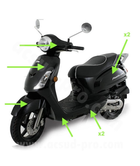 KIT CARROSSERIE ADAPT. SYM FIDDLE 2 50 4T 2011-2021 / 125cc 2010-2014 NOIR (8 Pièces)