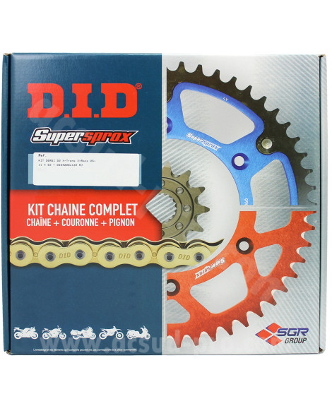 KIT CHAINE MOTO DID YAMAHA 125 YBR 2006-2016 CHAINE DID 428VX  (B&B) X 118 MAILLONS.RJ 14X45 ACIER