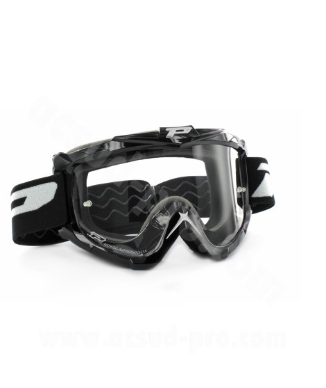 MASQUE / LUNETTES CROSS MOTO PROGRIP 3301 NOIR ECRAN TRANSPARENT ANTI-RAYURES / ANTI-BUEE