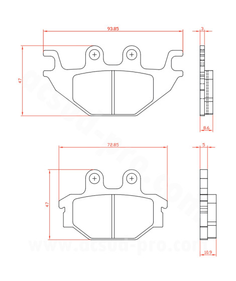 PLAQUETTE DE FREIN MOTO BRENTA ADAPT. YAMAHA 125 YZF-R125 2008 AR. 125 MT-125 2015 AR / XSR 125CC  (HOMOLOGUEE ECE R90) BR3133