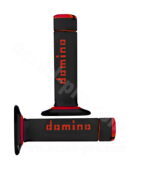 REVETEMENT POIGNEE DOMINO MOTO OFF ROAD A020 NOIR / ROUGE  CLOSED END 120-123mm (LA PAIRE)