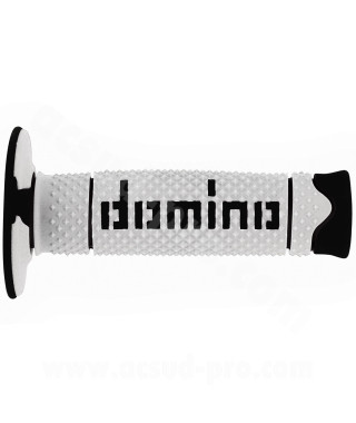 REVETEMENT POIGNEE DOMINO OFFROAD BI-COMPOSANTS BLANC / NOIR A260 CLOSED END 120mm (LA PAIRE)