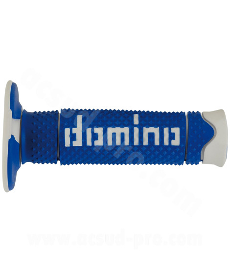 REVETEMENT POIGNEE DOMINO OFFROAD BI-COMPOSANTS BLEU / BLANC A260 CLOSED END 120mm (LA PAIRE)
