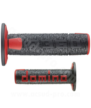 REVETEMENT POIGNEE DOMINO OFFROAD  NOIR / ROUGE A360 CLOSED END 120-123mm (LA PAIRE)
