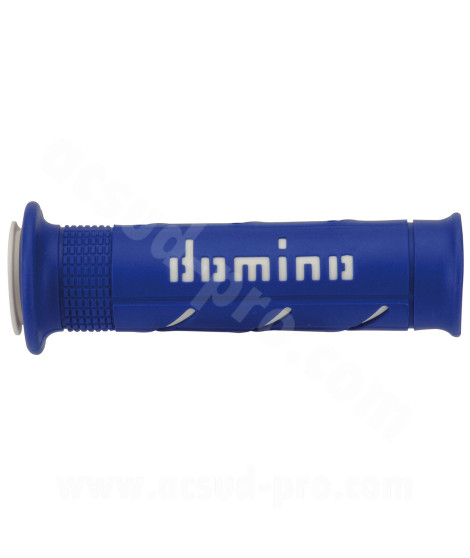 REVETEMENT POIGNEE DOMINO ROAD BI-COMPOSANTS BLEU / BLANC A250 OPEN END 120-125mm (LA PAIRE)