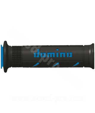 REVETEMENT POIGNEE DOMINO ROAD BI-COMPOSANTS NOIR / BLEU A250 OPEN END 120-125mm (LA PAIRE)