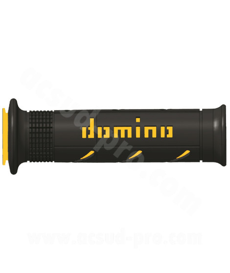 REVETEMENT POIGNEE DOMINO ROAD BI-COMPOSANTS NOIR / JAUNE A250 OPEN END 120-125mm (LA PAIRE)
