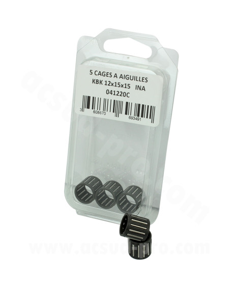 CAGE A AIGUILLES PISTON INA ADAPT MINARELLI AM6 MBK YAMAHA RIEJU SHERCO BETA DERBI GILERA 12 X 15 X 15 (BOITE DE 5 PIECES)