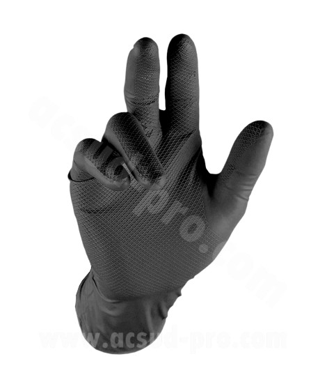 GANTS ATELIER NITRILE ECAILLES DE POISSON RESISTANT AUX PRODUITS CHIMIQUES AUX HUILES A L'ESSENCE NOIR  TAILLE L BOITE DE 25